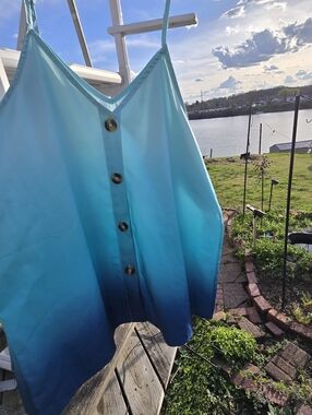 Amazon Ombre Button-Front Spaghetti Strap Cami - Light Blue to Teal